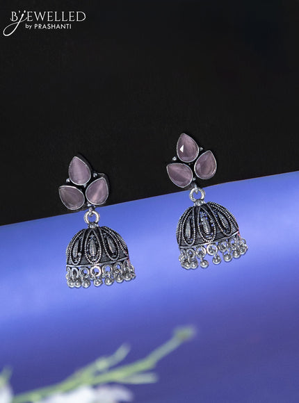 Oxidised jhumka with baby pink stone and hangings