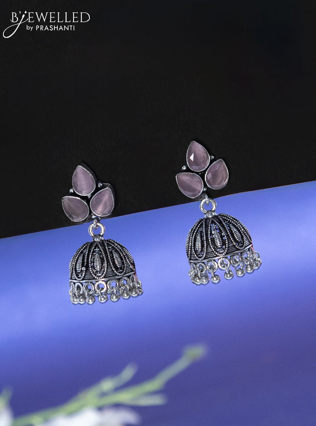 Oxidised jhumka with baby pink stone and hangings