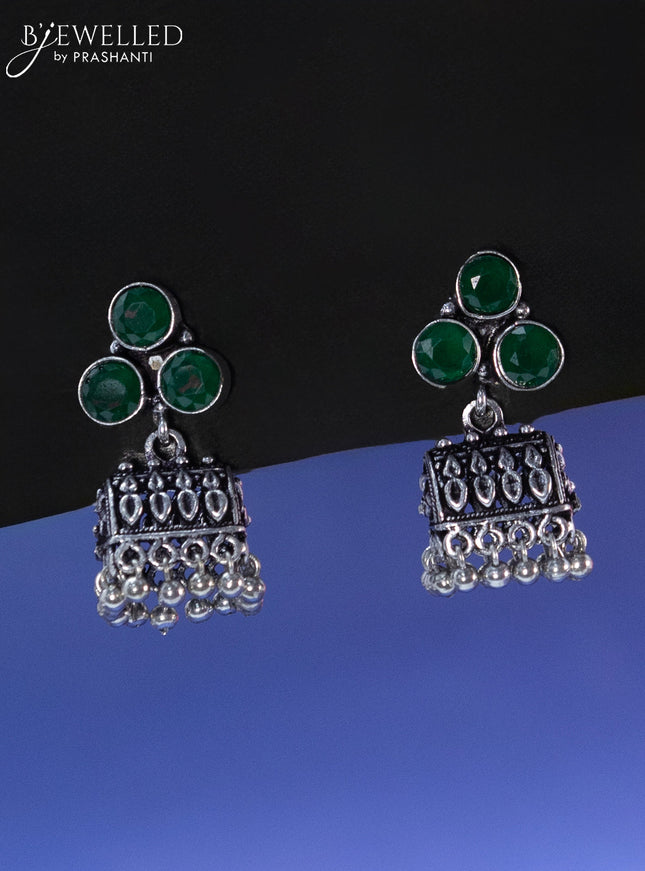 Oxidised jhumka with emerald stone and hangings