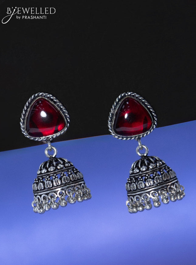 Oxidised jhumka with ruby stone and hangings