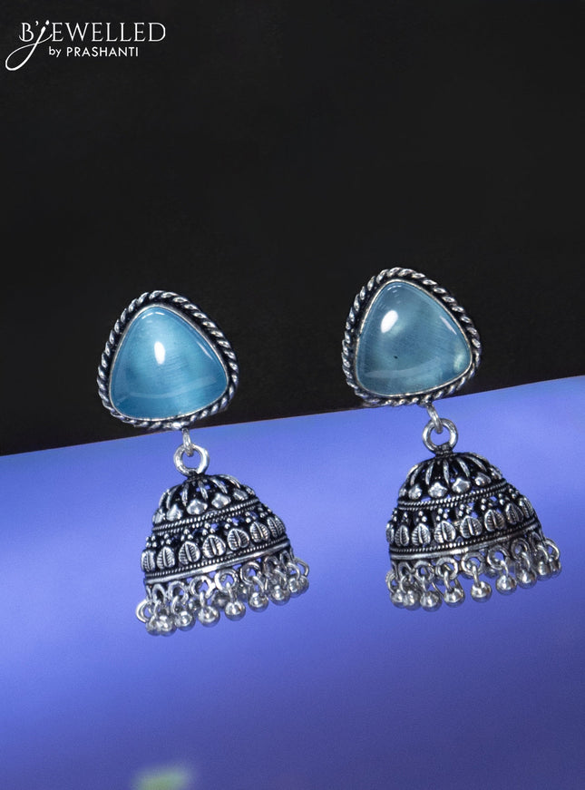 Oxidised jhumka with ice blue stone and hangings
