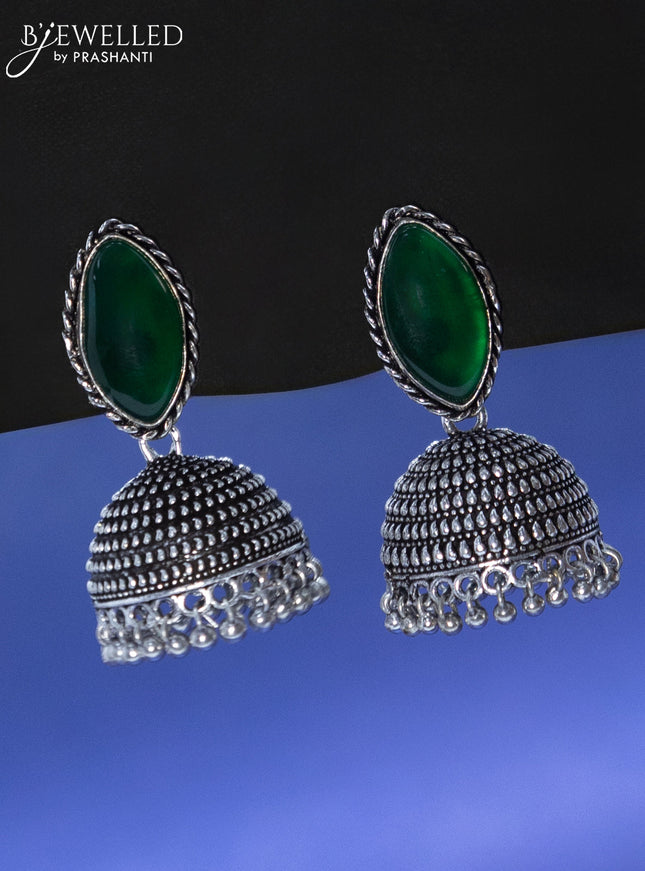 Oxidised jhumka with emerald stone and hangings