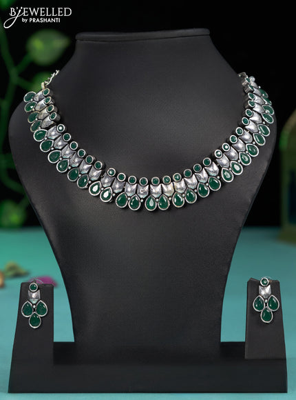 Oxidised necklace with emerald stones
