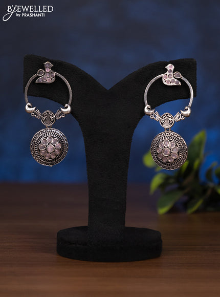 Oxidised earring with baby pink stones