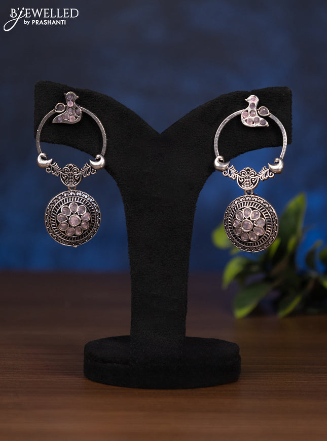 Oxidised earring with baby pink stones