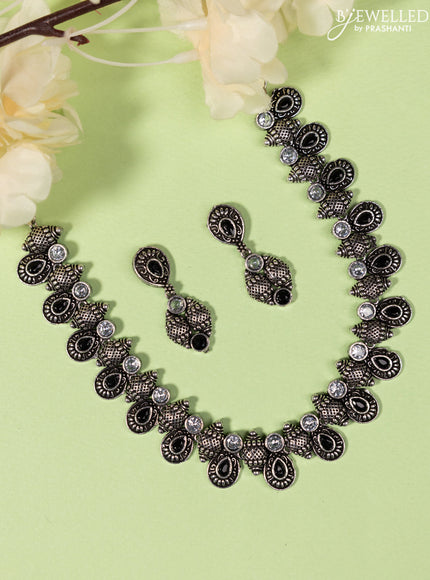 Oxidised Necklace with black and cz stones