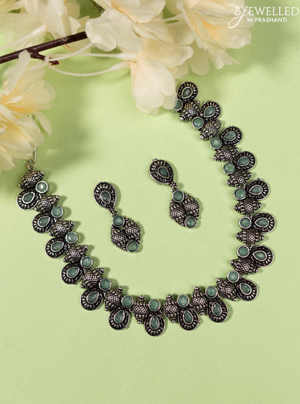 Oxidised Necklace with mint green stones