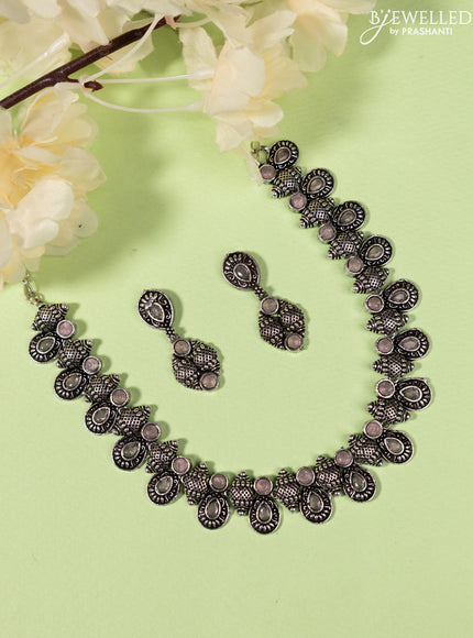 Oxidised Necklace with baby pink stones
