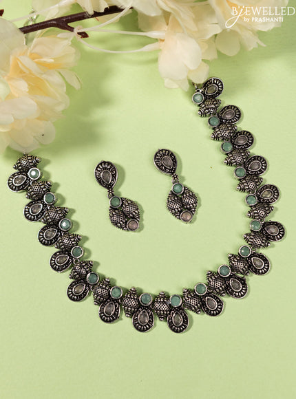 Oxidised Necklace with baby pink and mint green stones
