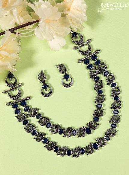 Oxidised double layer Necklace peacock design with sapphire stones