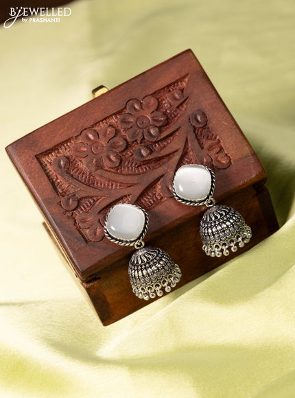 Oxidised jhumka with grey stone and hangings