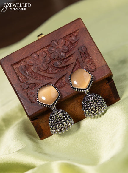 Oxidised jhumka with peach stone and hangings