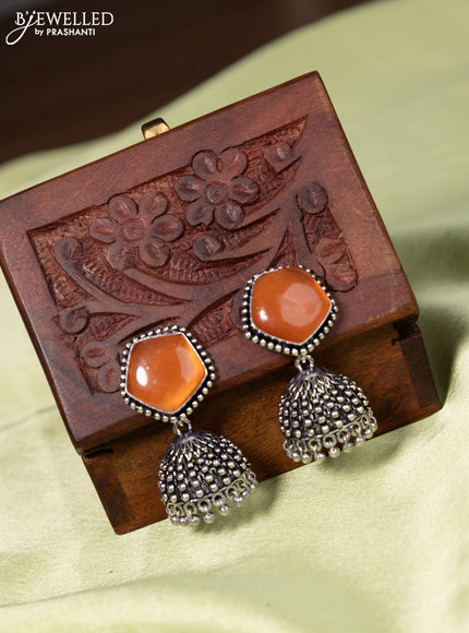 Oxidised jhumka with honey sade stone and hangings
