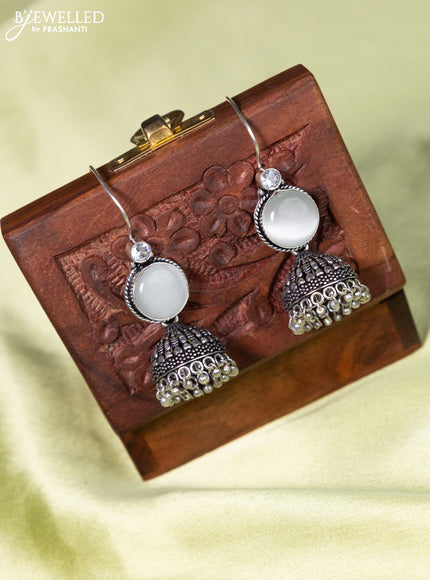 Oxidised hanging jhumka with grey & cz stones and hangings