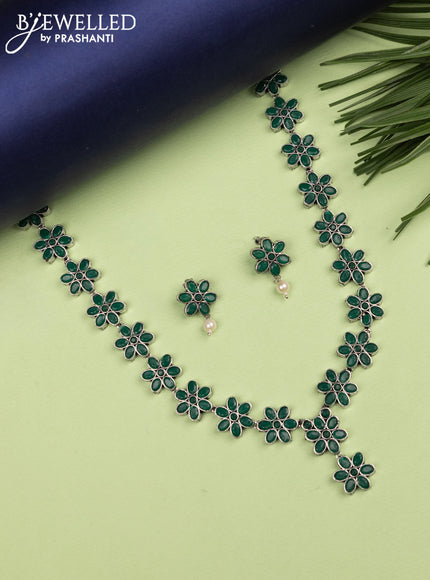 Oxidised haaram floral design with emerald stones