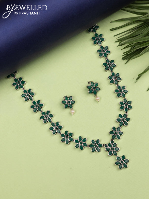 Oxidised haaram floral design with emerald stones