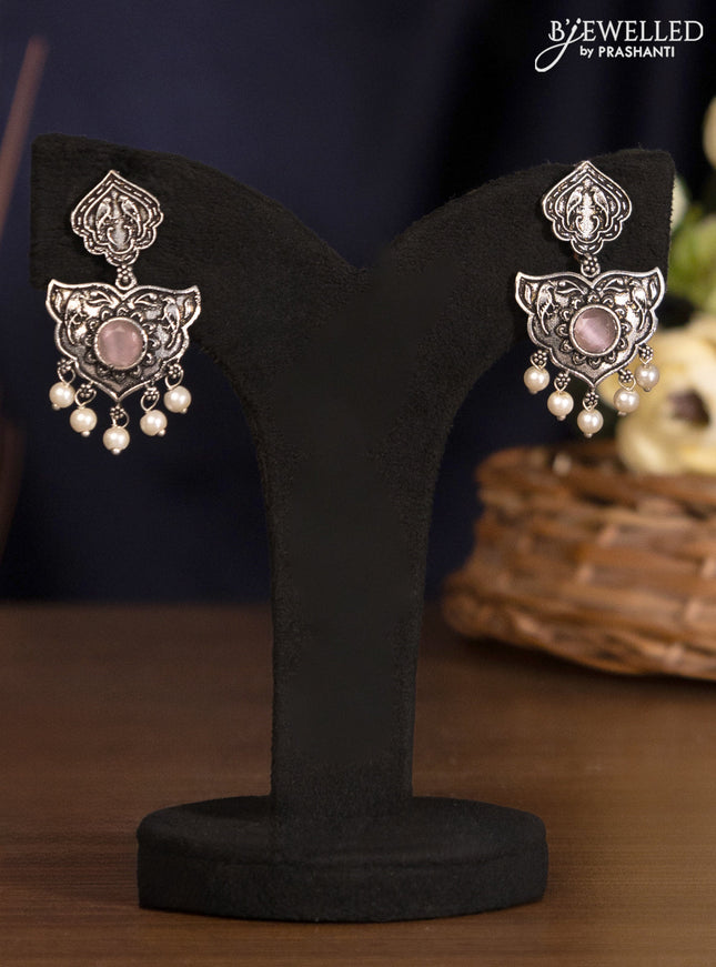 Oxidised haaram with baby pink stones and pearl hangings