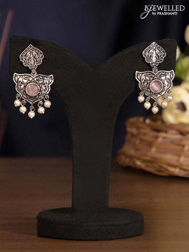 Oxidised haaram with baby pink stones and pearl hangings