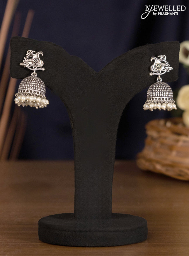 Oxidised haaram with ice blue stones and pearl hangings