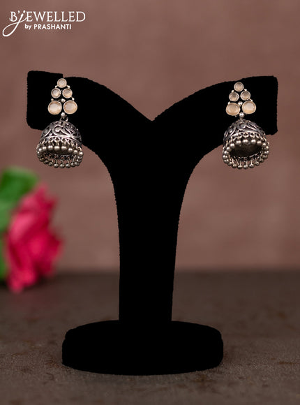 Oxidised jhumka with peach stones and silver beads hanging