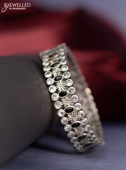 Oxidised screw type bangle with black and cz stones