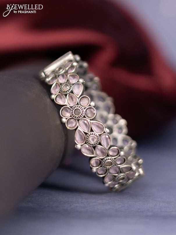 Oxidised screw type bangle with baby pink stones