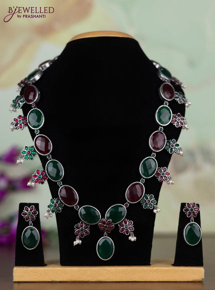 Oxidised necklace with kemp stones and pearl hangings