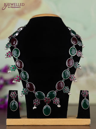Oxidised necklace with kemp stones and pearl hangings