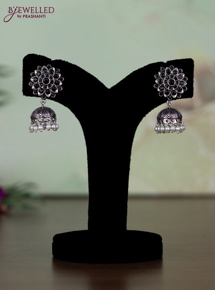 Oxidised necklace with black stones and pearl hangings