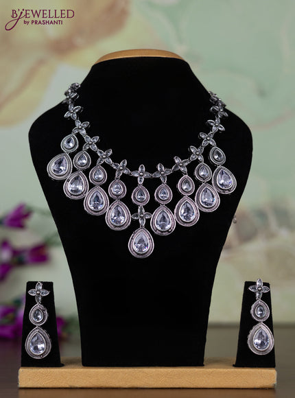 Oxidised necklace with white stones