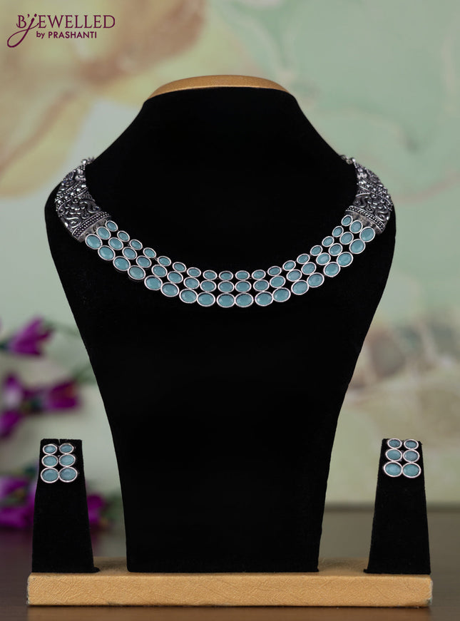 Oxidised necklace with mint green stones