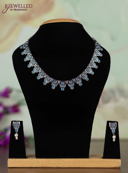 Oxidised necklace with ice blue stones