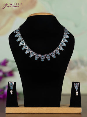Oxidised necklace with ice blue stones