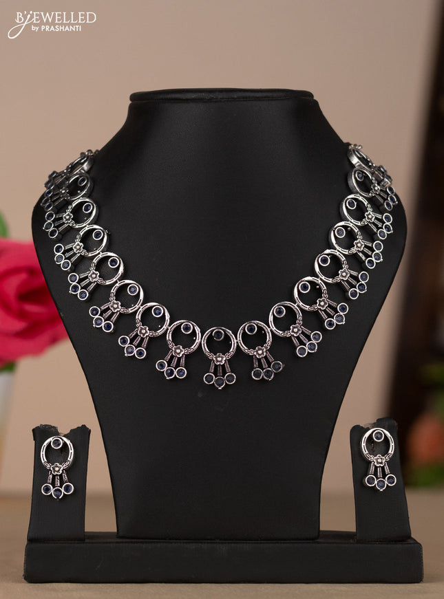 Oxidised necklace circle design with blue stones