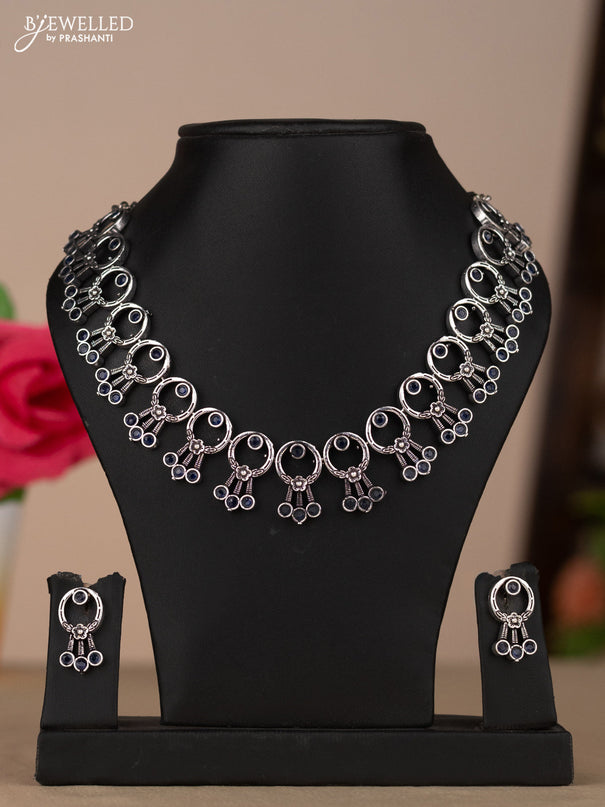 Oxidised necklace circle design with blue stones