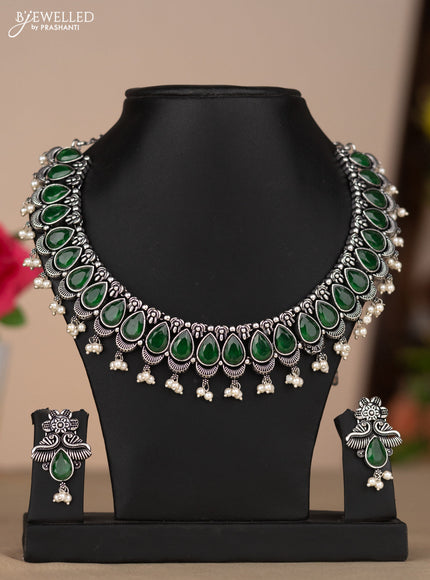 Oxidised necklace in green stones