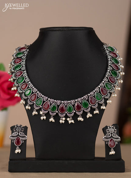 Oxidised necklace in multicolor stones