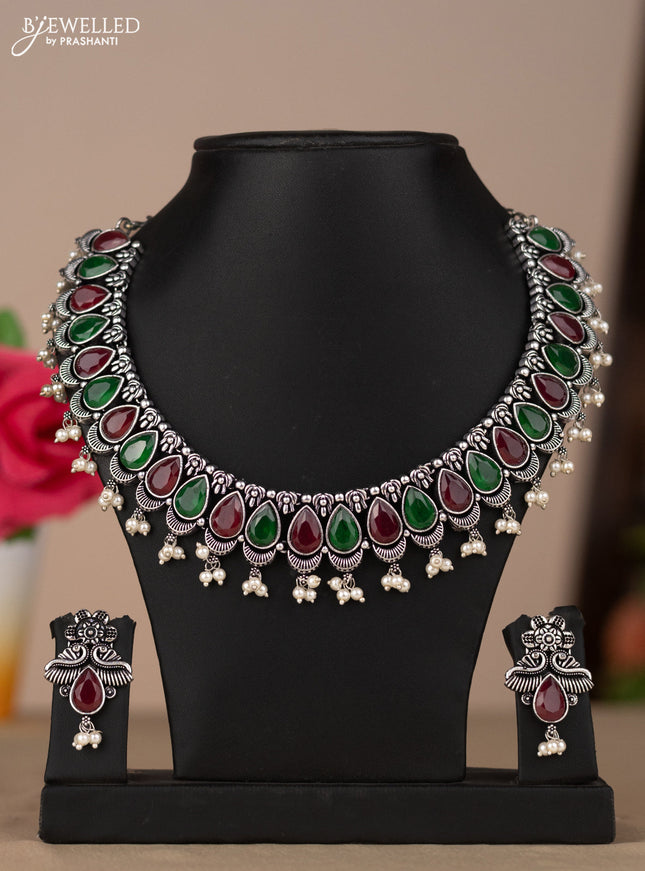 Oxidised necklace in multicolor stones