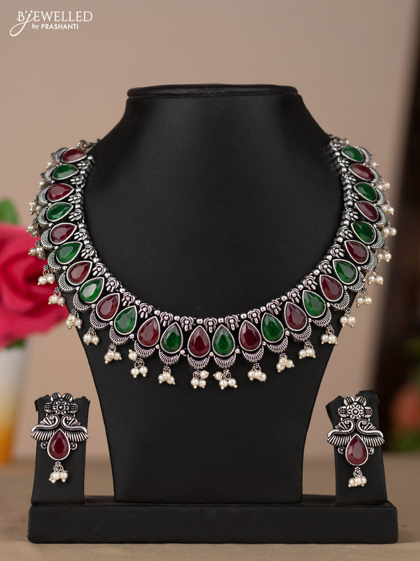 Oxidised necklace in multicolor stones