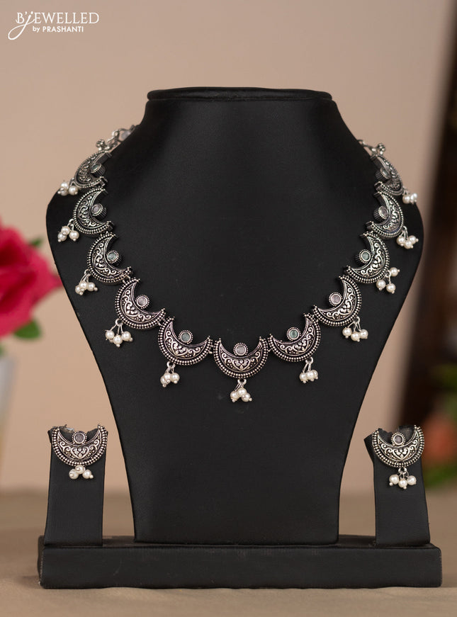 Oxidised necklace chandbali type in pastel color stones