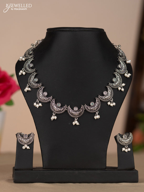 Oxidised necklace chandbali type in pastel color stones