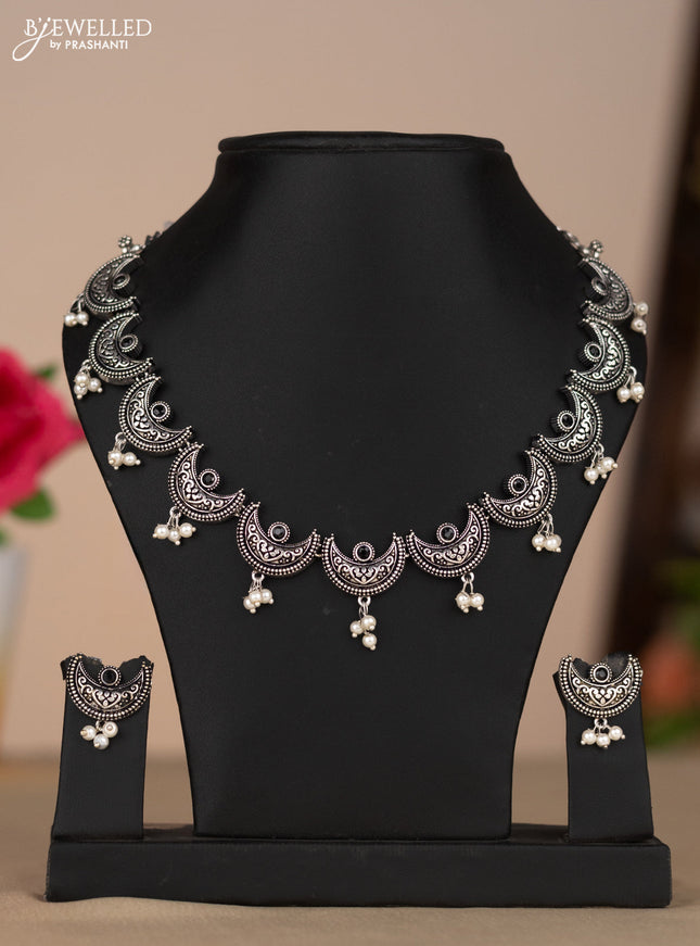 Oxidised necklace chandbali type in black color stones
