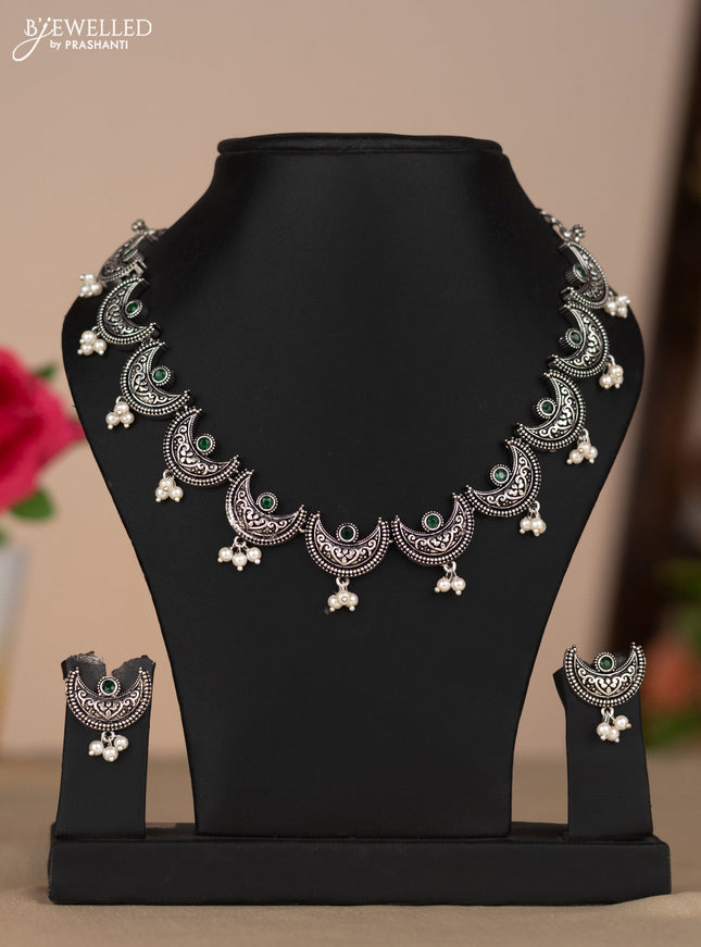 Oxidised necklace chandbali type in green color stones