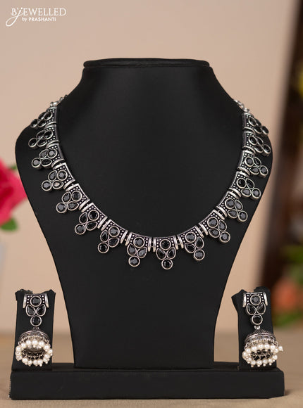Oxidised necklace in black stones