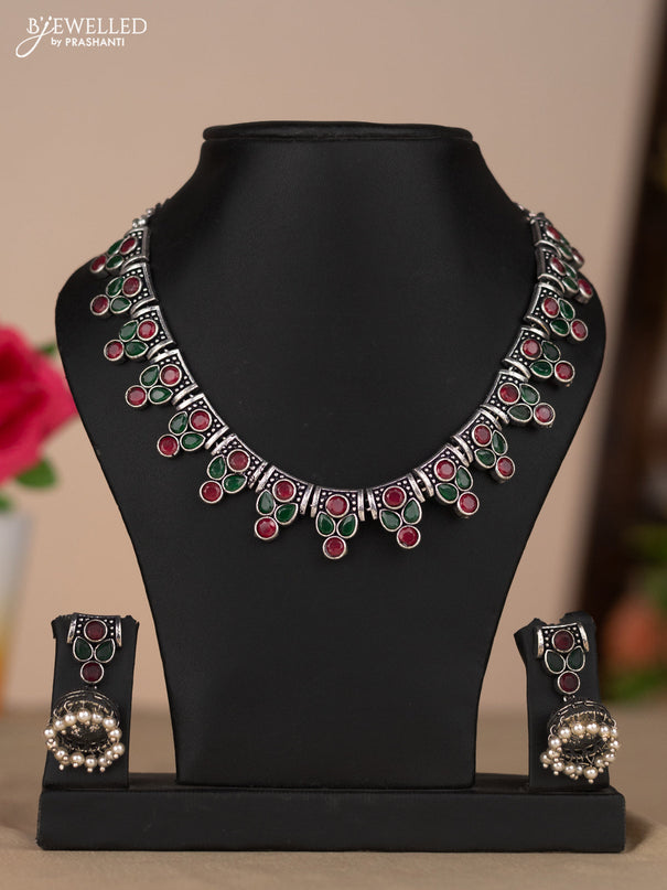 Oxidised necklace in multicolor stones