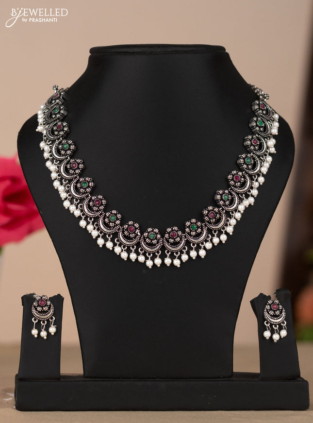 Oxidised necklace chandbali type in multicolor stones