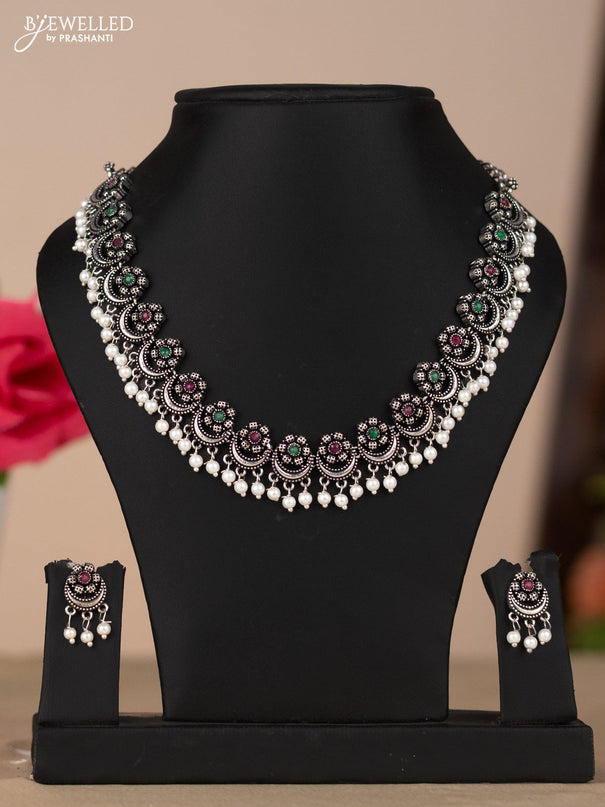 Oxidised necklace chandbali type in multicolor stones