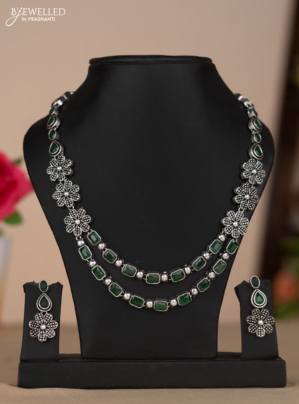 Oxidised necklace two layer in floral design with green color stones