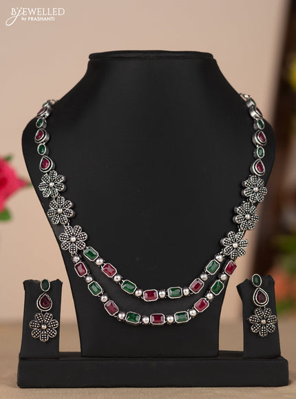 Oxidised necklace two layer in floral design with multicolor color stones