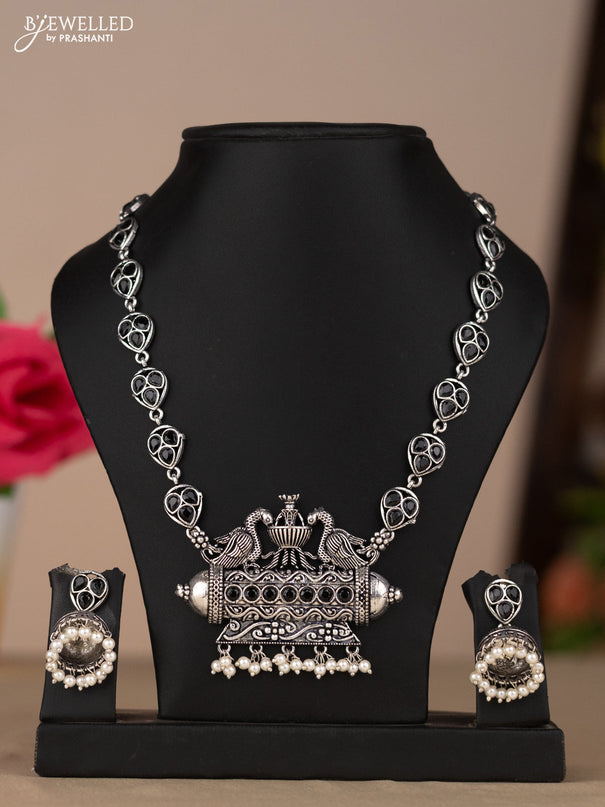 Oxidised necklace with peacock design and black stones